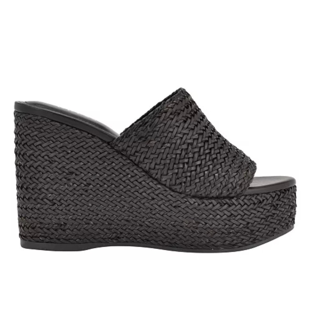 9 GUESS Black Woven Platform Wedge Slides Yenisa - Picture 7 of 8